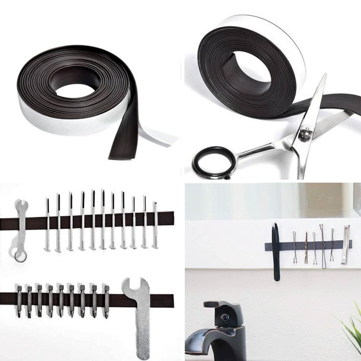 Самозалепваща се магнитна лента, 150x2 см, черна