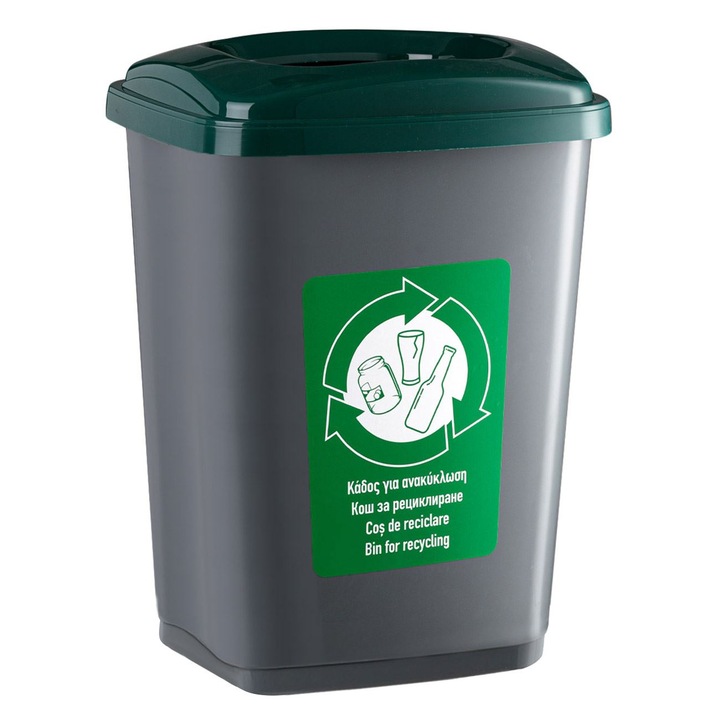 Tomberon Plastic, Reciclare, Capac Verde, Capacitate 50L, Antracit
