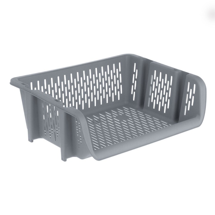 Cos Depozitare Stivuibil, Gri, 39x30.5x13cm, Plastic