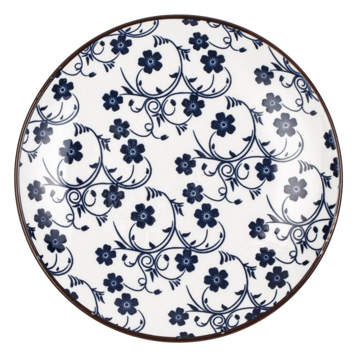 Desszert tányér, virágmintás, porcelán, kék, 15cm, MYONNA IT & E- COMMERCE ®