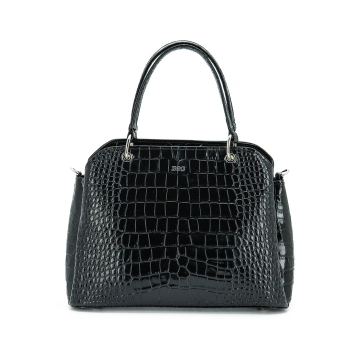 Geanta Dama, Office, Zea, Negru Croco Mat, Piele Naturala, 2 manere mobile, 33x27x12 cm