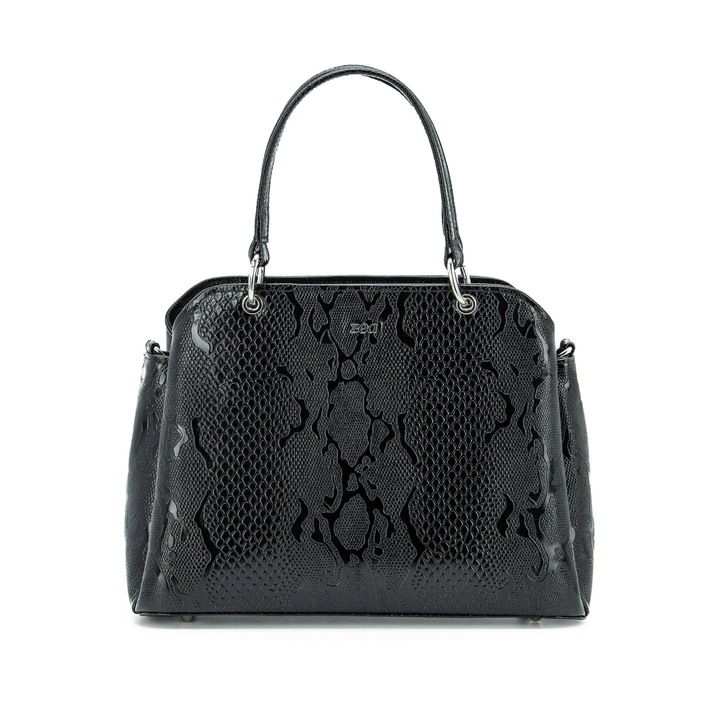 Női táska, irodai, Zea, prémium, kézzel készített, természetes bőr, kígyó 4 rekeszes, 33x27x12, Fekete, 33x27x12 cm