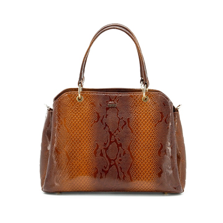 Női táska, irodai, Zea, prémium, kézzel készített, természetes bőr, kígyó 4 rekeszes, 33x27x12, Konyak, 33x27x12 cm