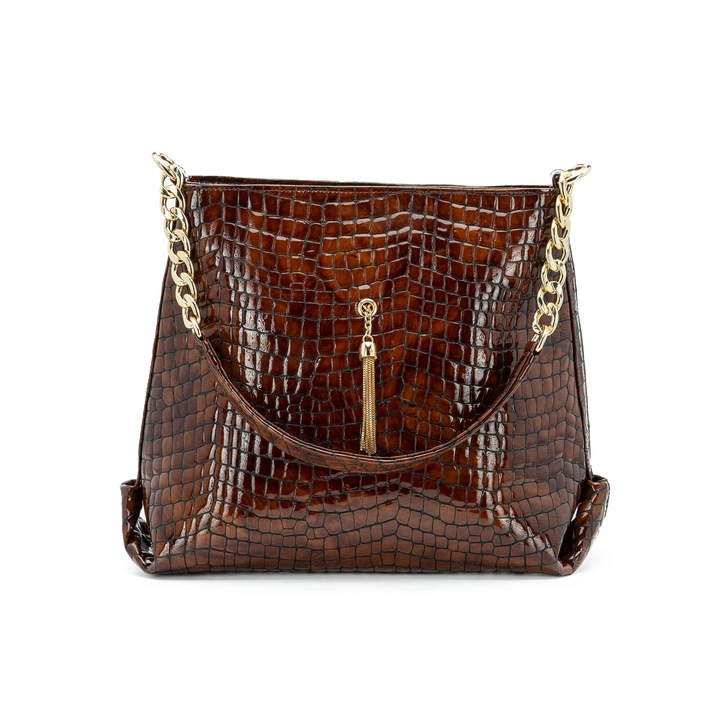 Női Táska, Irodai, Zea, Prémium, Cognac, Kézzel készített, Természetes Bőr, Crcoc Cognac Lacquer, fogantyú lánccal, 32x32x14 cm