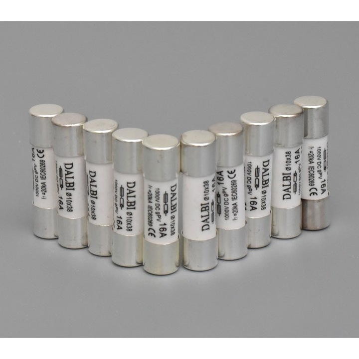 Siguranta Fuzibila Fotovoltaica 16A 1000V DC Ø10x38mm - Set de 10 Bucati pentru Instalatii Solare