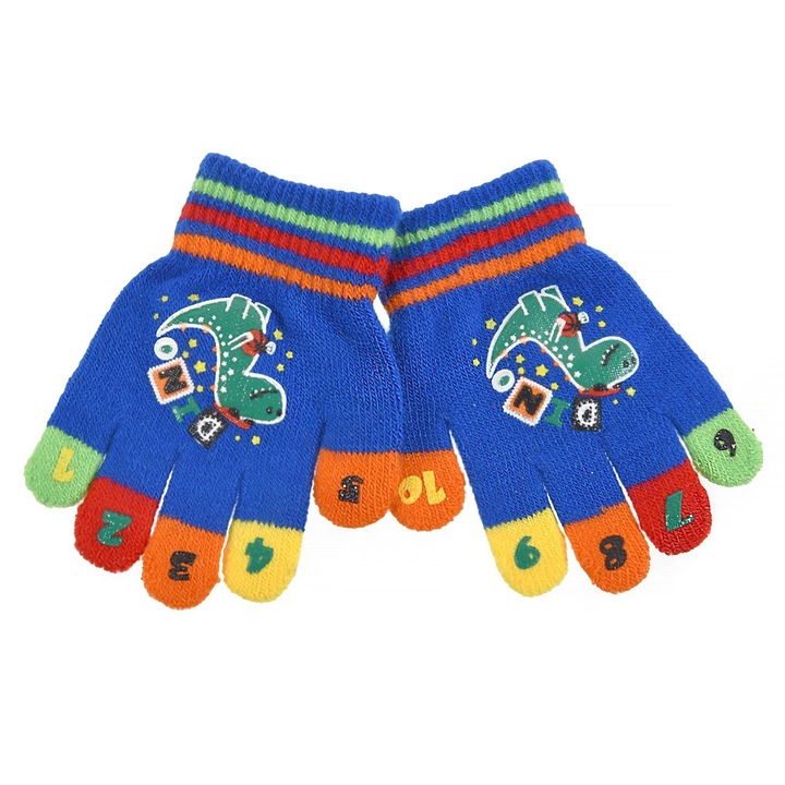 Mănuși pentru copii, dinozaur, 2-5 ani, multicolor, 95% acrilic