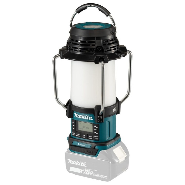 Преносим фенер с радио, Makita, FM/AM/DAB, захранван с батерии, 1.3 кг, 126x129x289 мм, син/черен