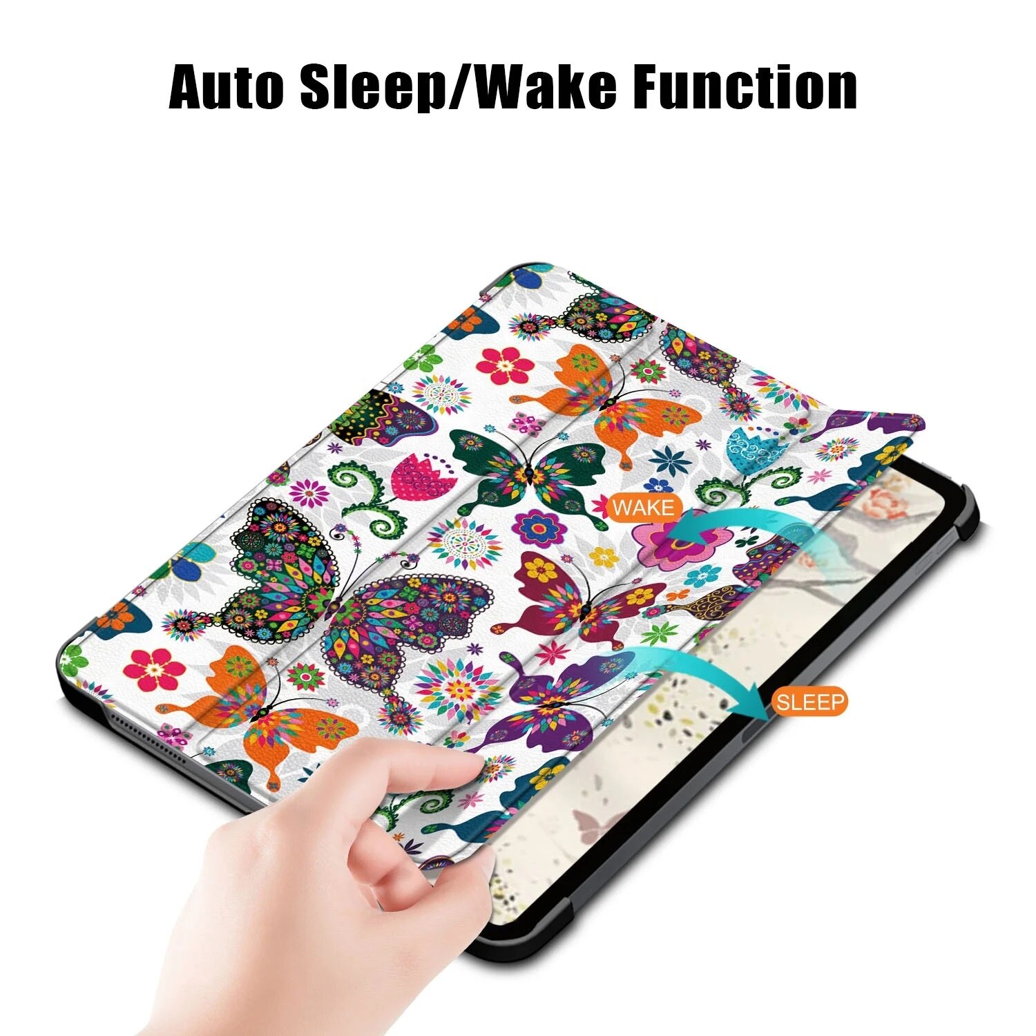 Husa de protectie premium Natty Pell, Compatibila Apple iPad 10 (2022), 10.9", Fluturi