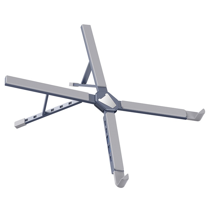 Statie de andocare pentru notebook, design pliabil, suport HUB, compact si portabil, cinci porturi, aliaj de aluminiu, sinergie multi-screen, racire deschisa, reglare pe inaltime cu sase viteze，Gri