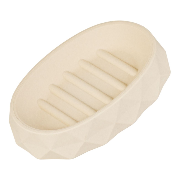 Savoniera Plastic, Ovala, Model Diamond, Culoare Ecru, Dimensiuni 13x9 cm