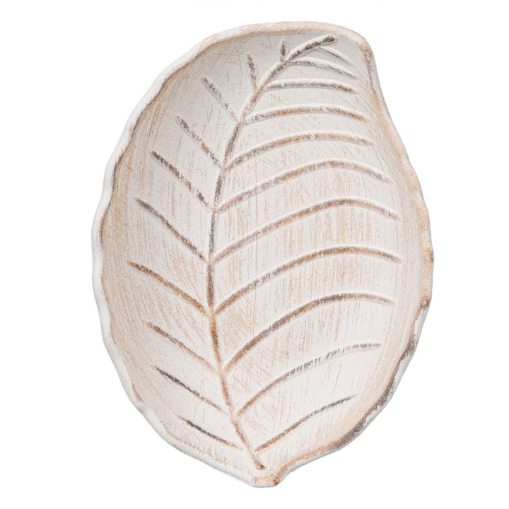 Dekoratív fatálca, levél mintás, bézs színű, mérete 18x13x3.5cm, MYONNA IT & E- COMMERCE ®