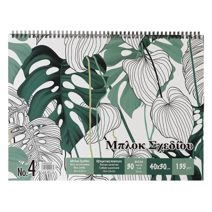 Bloc de Desen cu Spirala Nr.4 Coperta Frunze Verzi 40x30cm - 30F