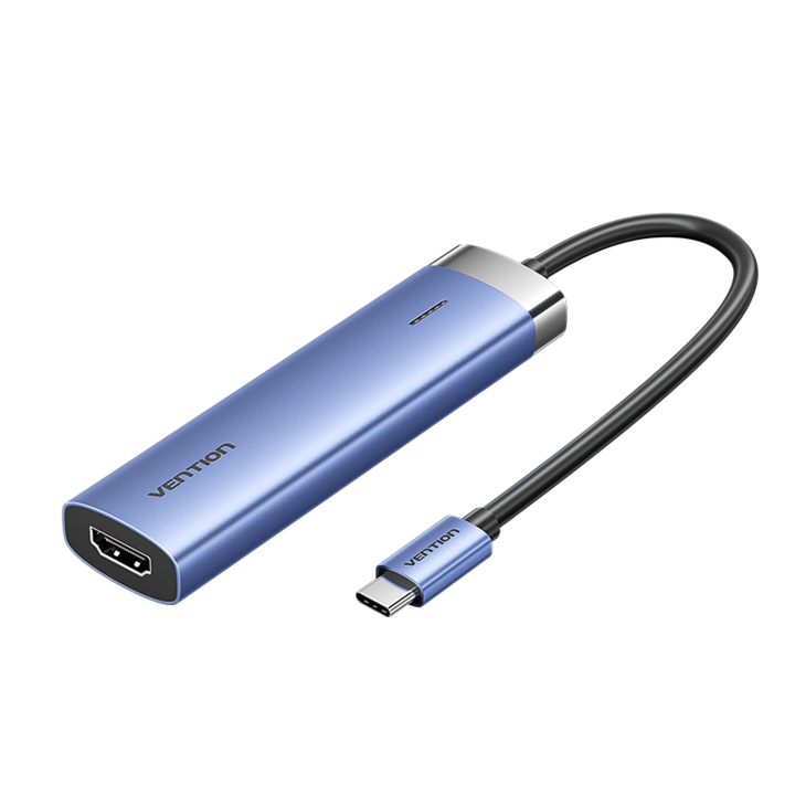 ХЪБ USB C 5 в 1, VENTION, HDMI/USB 3.0 x 3/PD, 4K@30Hz/ 5Gbps/ 100W PD, син, 0.15m