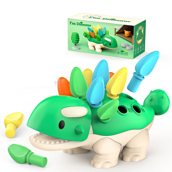 Montessori játék babáknak, ATOPDREAM, dinoszaurusz figura, 12 színes hegy, tarka, 0-3 éves korig