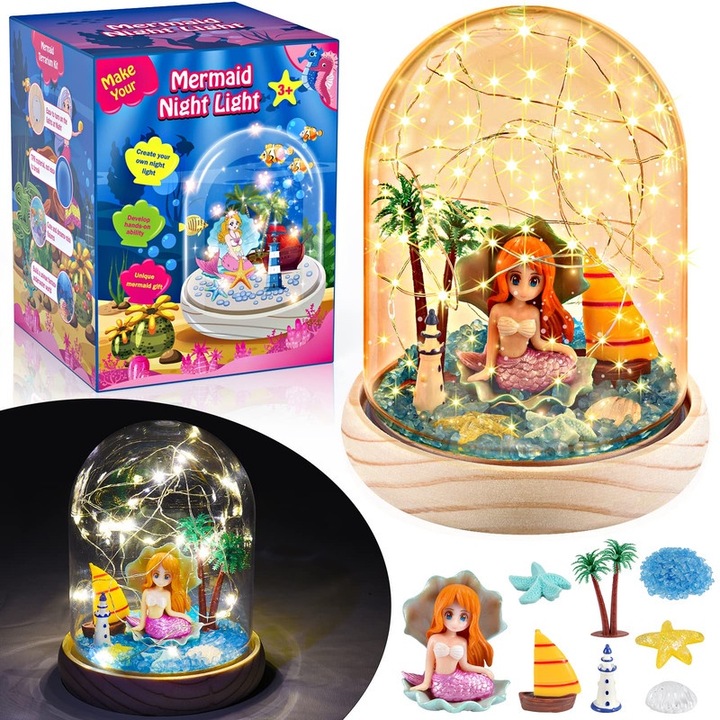 Детска нощна лампа ATOPDREAM модел сирена преносима с аксесоари многоцветна работи с 3 батерии ААА