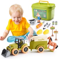 Set de jucarie ferma cu tractor, ATOPDREAM, 1 tractor, 1 vagon, 2 cai, multicolor, usor de transportat