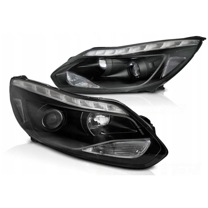 Junyan LED fényszórók Ford Focus 3 MK3 2011-2014 fekete, H1 izzókkal
