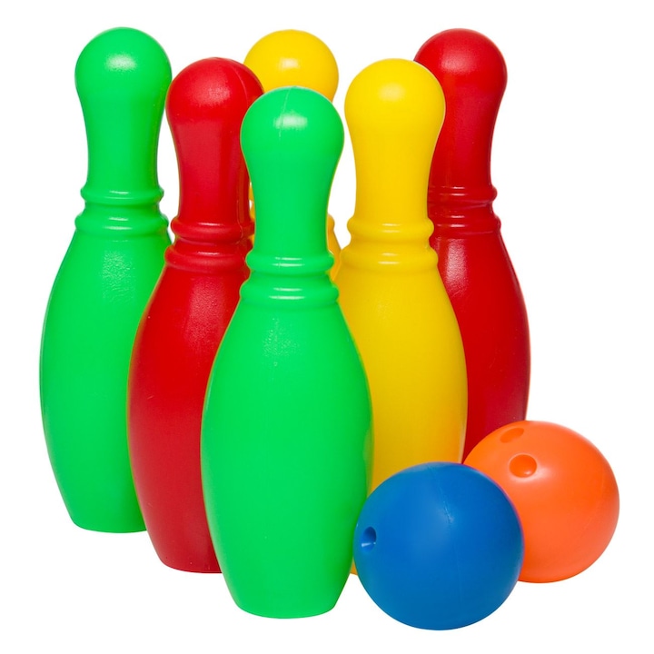 Set Bowling, 6 Popice si 2 Mingi, Multicolor, 22 cm