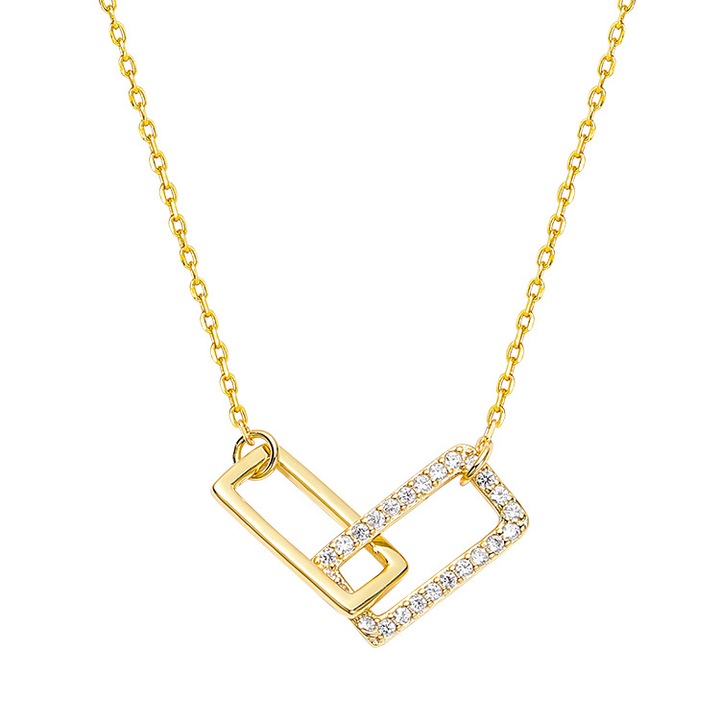 Női nyaklánc, Haiaveng, 925, áttört szögletes medál, cirkónia, arany, 40+5cm