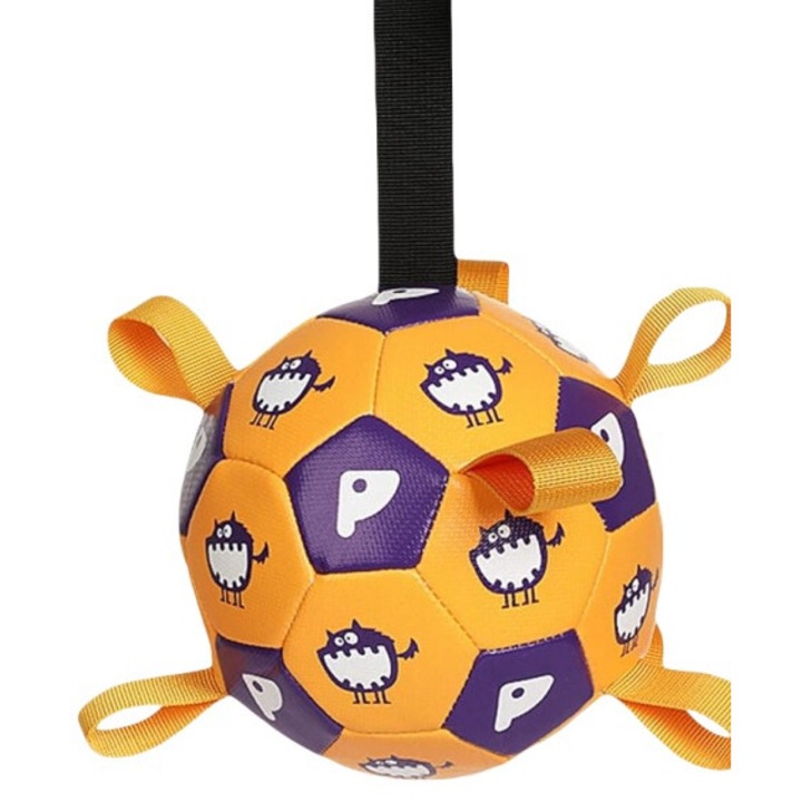 Interaktív labda kutyáknak, tartós játék, poliuretán, 15 cm, sárga, készlet pumpával és adapterrel