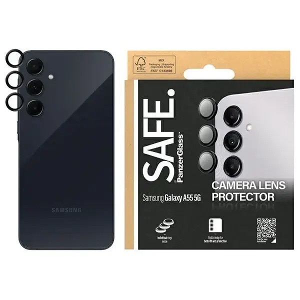 Folie sticla camera foto SAFE by PanzerGlass Hoops compatibila cu Samsung Galaxy A55 5G, Negru