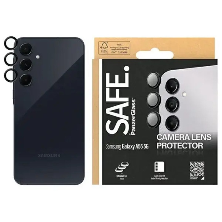 Folie sticla camera foto SAFE by PanzerGlass Hoops compatibila cu Samsung Galaxy A55 5G, Negru