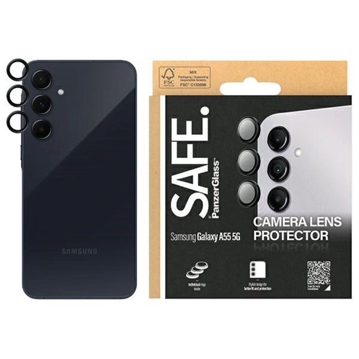 Протектор за камера SAFE by PanzerGlass за Samsung Galaxy A55 5G, с черна рамка