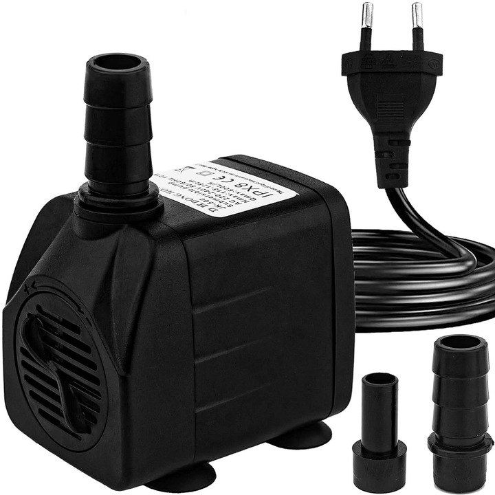 Безшумна водна помпа за аквариум, 600 l/h 10W, 2 дюзи, черна