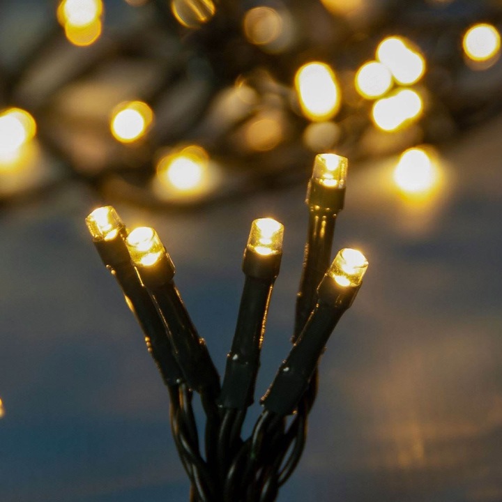 LED Fényfüzér, 300 Izzó, Meleg Fehér, Zöld Kábel, Hossz 17.95m, Belső és Külső Programok, MYONNA IT & E-COMMERCE ®