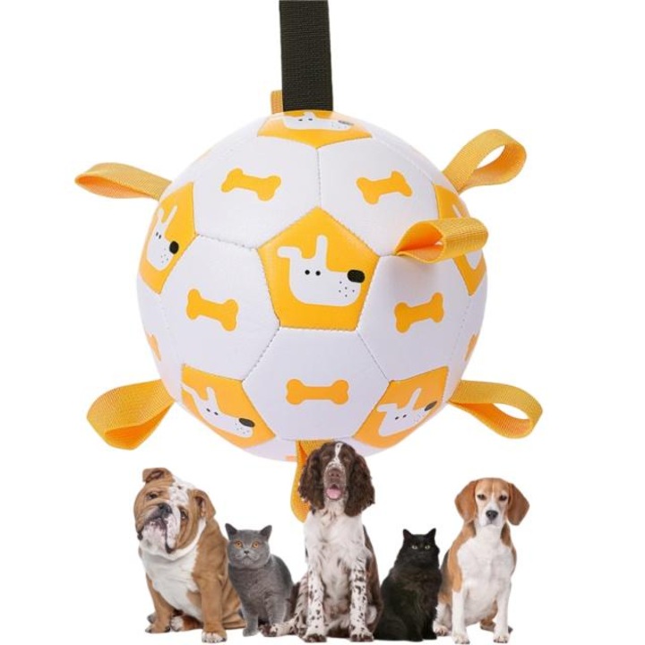 Interaktív labda kutyáknak, poliuretán, 15x15 cm, fehér, készlet pumpával és adapterrel