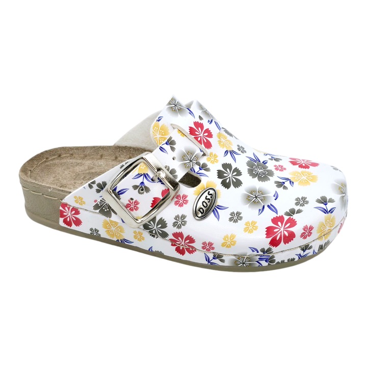 Saboti Doss 294 alb cu flori roz/mov fetite, Alb/Multicolor