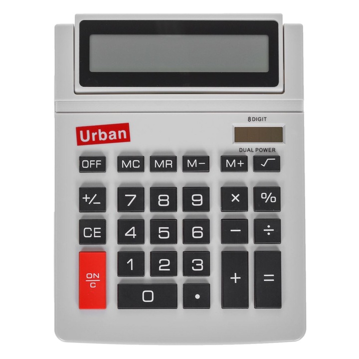 Градски калкулатор, 8 цифри, соларен панел, LCD дисплей, сив