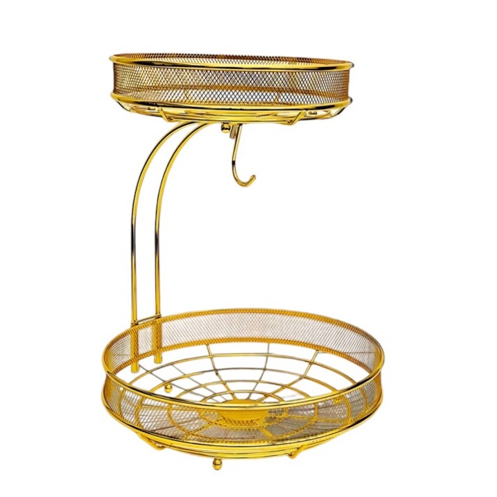 Fructiera etajata pe doua nivele, 36.5 cm, auriu