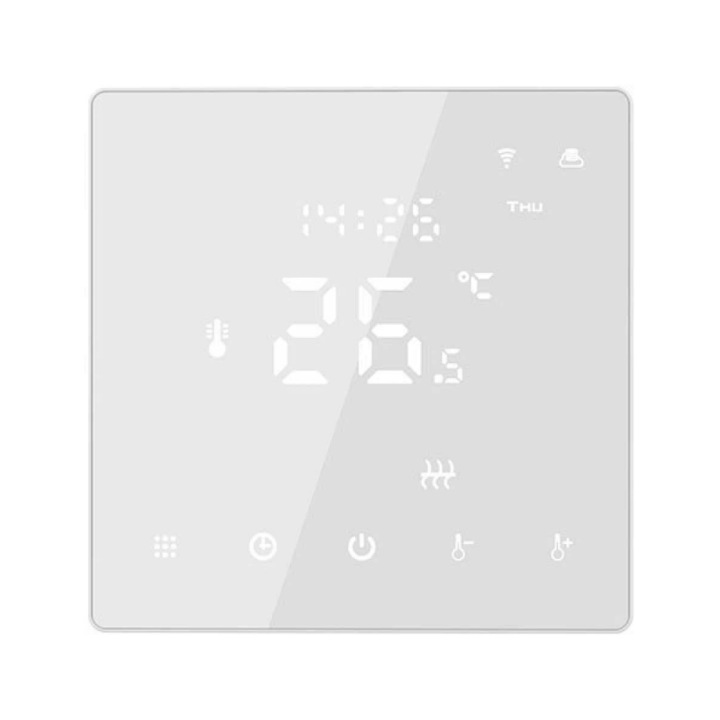Termostat Digital Inteligent Hysen HY608 WIFI pentru Gaz, Alb, Control Vocal, 86x86x27mm, Wi-Fi