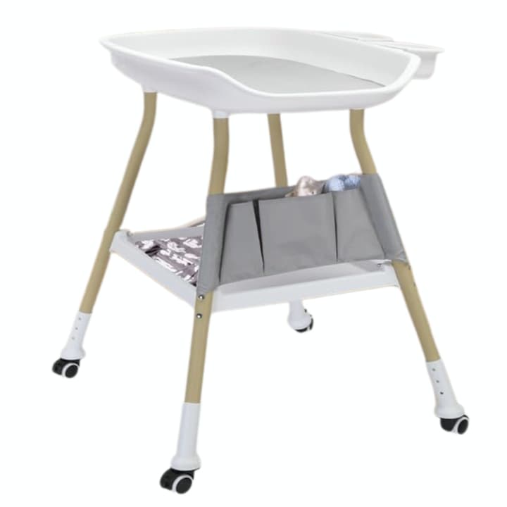 Masa Multifunctionala de Infasat Bebelusi, Ideala pentru Schimbarea Scutecelor cu Inaltime Ajustabila, Saltea pentru Schimbare, Organizator Nursery si Raft de Stocare Generos pentru Nou-Nascuti si Sugari
