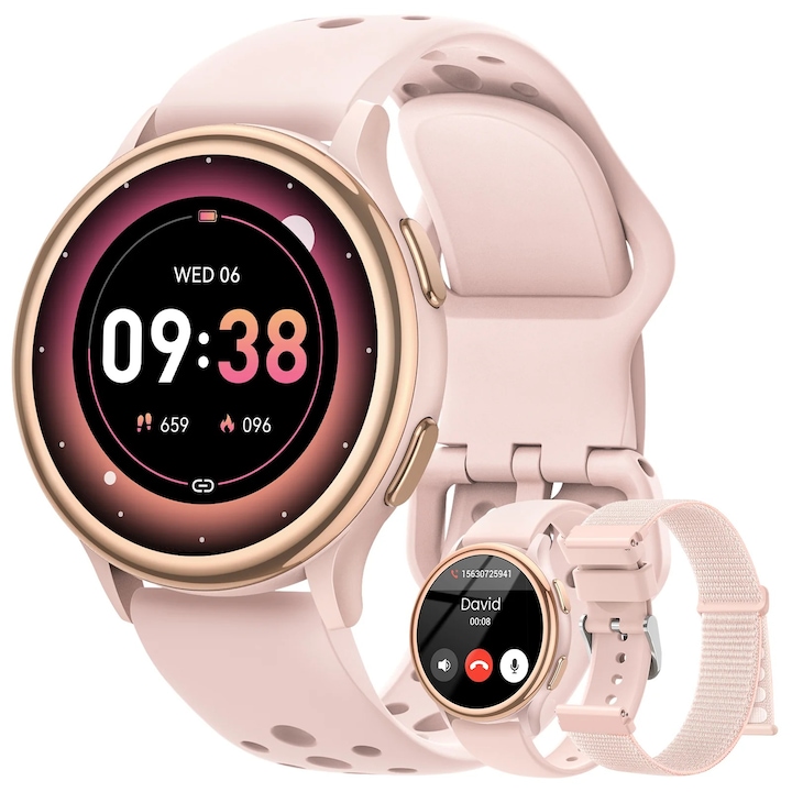 Ceas Smartwatch AMOLED G53™ WATCH Primire/Efectuare Apel, AI Asistent Vocal, 24/7 Fitness Tracker, Monitorizare Ritm Cardiac/Somn/SpO2/Stres, Index UV, Vreme, Muzica, Alarma, Notificari, 3 Curele Incluse, London Gold
