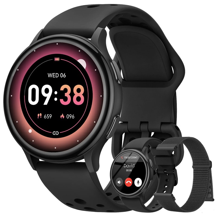 Ceas Smartwatch AMOLED G53™ WATCH Primire/Efectuare Apel, AI Asistent Vocal, 24/7 Fitness Tracker, Monitorizare Ritm Cardiac/Somn/SpO2/Stres, Index UV, Vreme, Muzica, Alarma, Notificari, 3 Curele Incluse, London Black