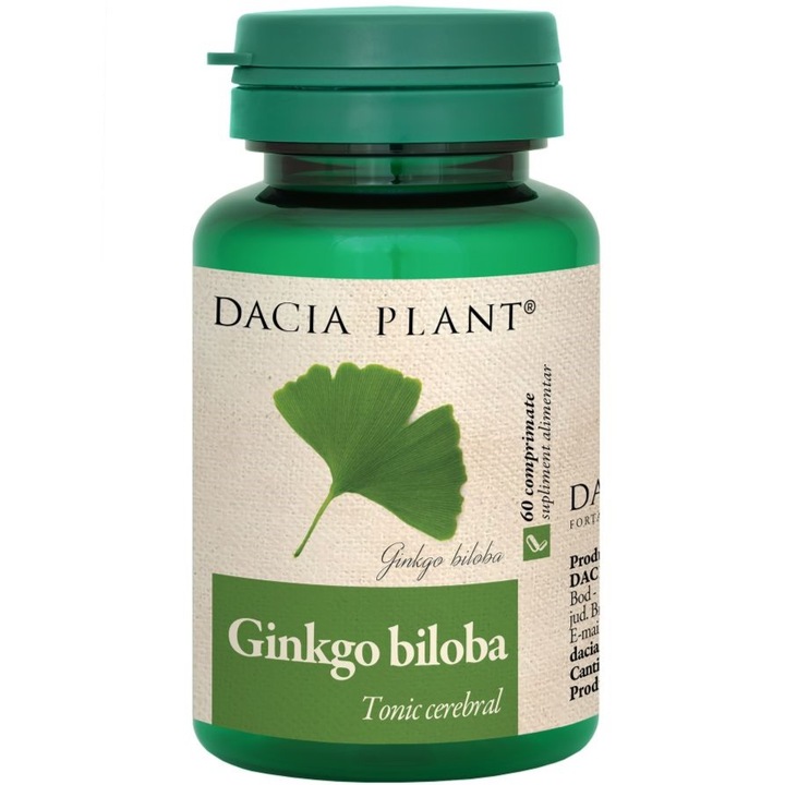Ginkgo Biloba "Tonic cerebral", formula forte cu angelica, busuioc, menta si roinita, 60cp, Dacia Plant