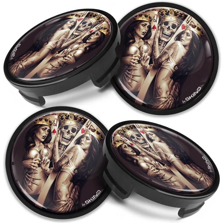 SkinoEu keréksapka készlet 54mm Kompatibilis FORD könnyűfém keréktárcsákkal 6M-21-1003 AA / 6M-21-1003 BA Skull Poker Cards CF 42 4db
