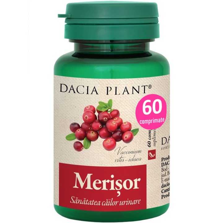 Merisor (Vaccinium vitis-idaea) extract din fructe, frunze si lastari, "Sanatatea cailor urinare", 60cp, Dacia Plant