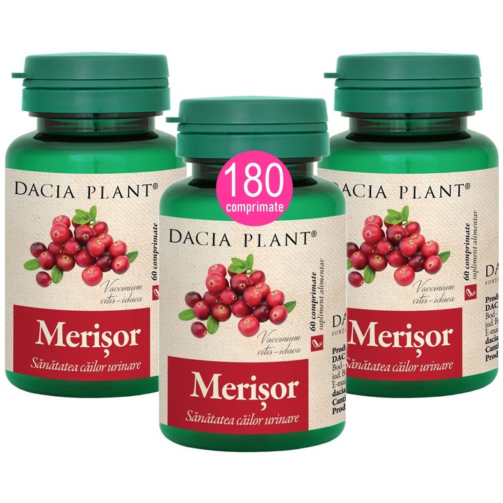 Pachet Merisor (Vaccinium vitis-idaea) extract din fructe, frunze si lastari, "Sanatatea cailor urinare", 3x60cp, Dacia Plant