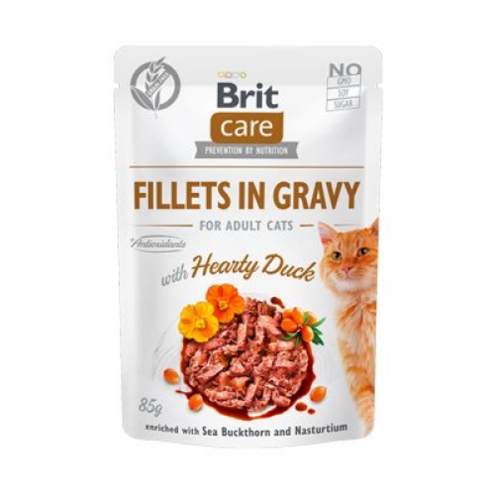 Set hrana umeda pentru pisici BRIT Care Fillets in gravy, rata in sos 24 x 85 g