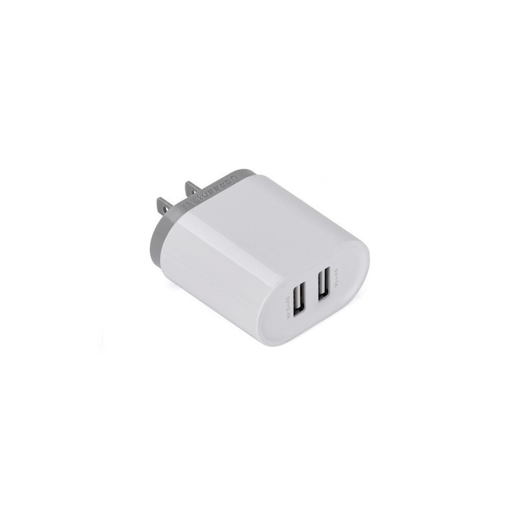Dupla fali töltő US dugó 2.4A / 1A 17W 5V USB Fehér