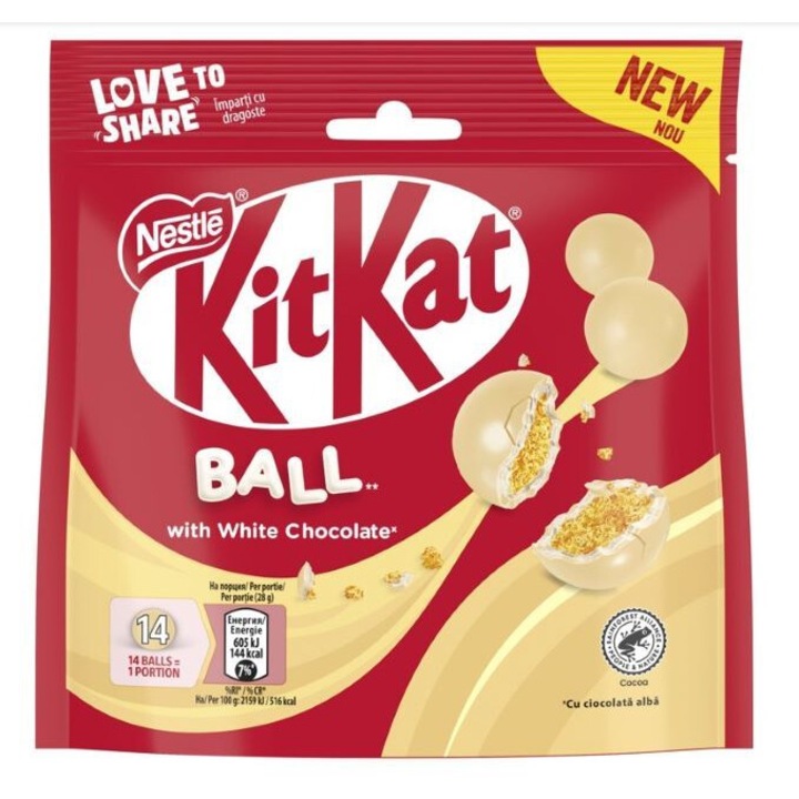 Хрупкави топчета, Nestle KITKAT BALL, с бял шоколад, 140g