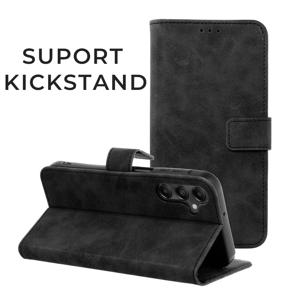 Husa pentru Samsung A16 Daden Leather Flip, tip carte, Suport card, Functie de Stand si Inchidere Magnetica, Protectie Sporita, Negru