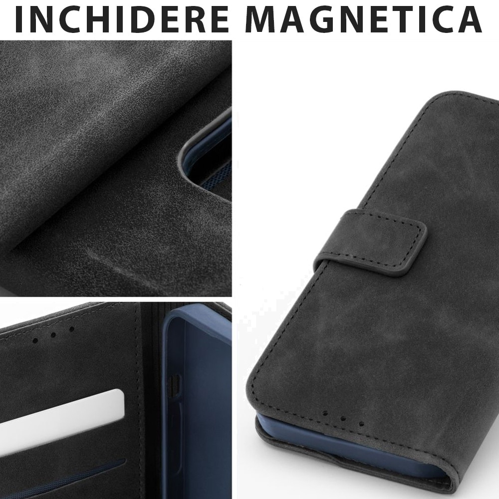 Husa pentru Samsung A16 Daden Leather Flip, tip carte, Suport card, Functie de Stand si Inchidere Magnetica, Protectie Sporita, Negru