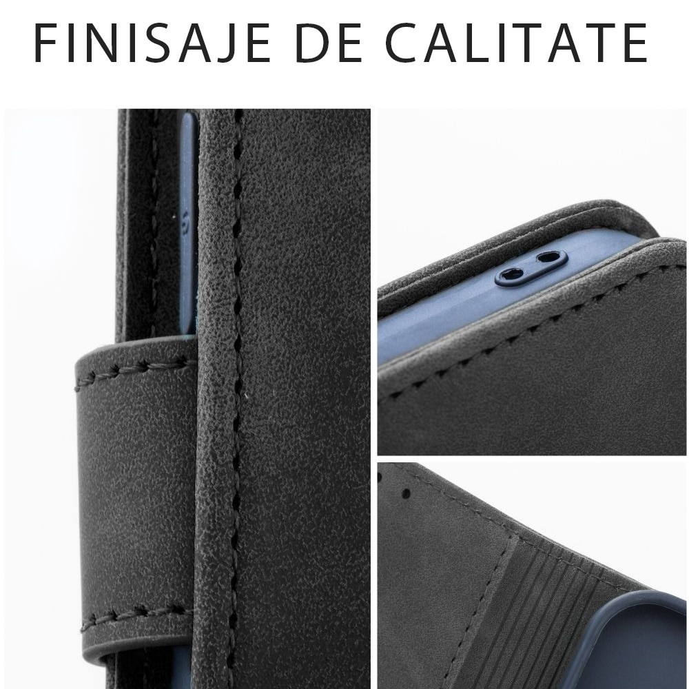 Husa pentru Samsung A16 Daden Leather Flip, tip carte, Suport card, Functie de Stand si Inchidere Magnetica, Protectie Sporita, Negru