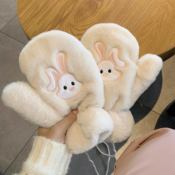 Manusi de blana de iepure ca catifea si manusi de plus de hartie pentru toamna si iarna, manusi calde, moda de iarna, fete si studenti dragute