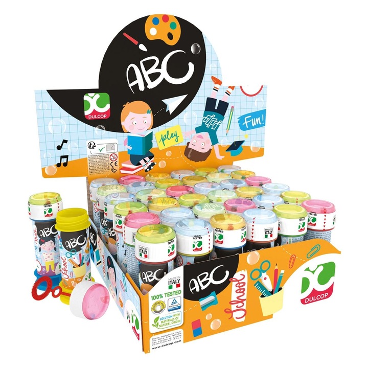 Детска играчка Сапунени мехури, Dulcop, ABC, вместимост 60 ml, многоцветни, комплект от 36 части