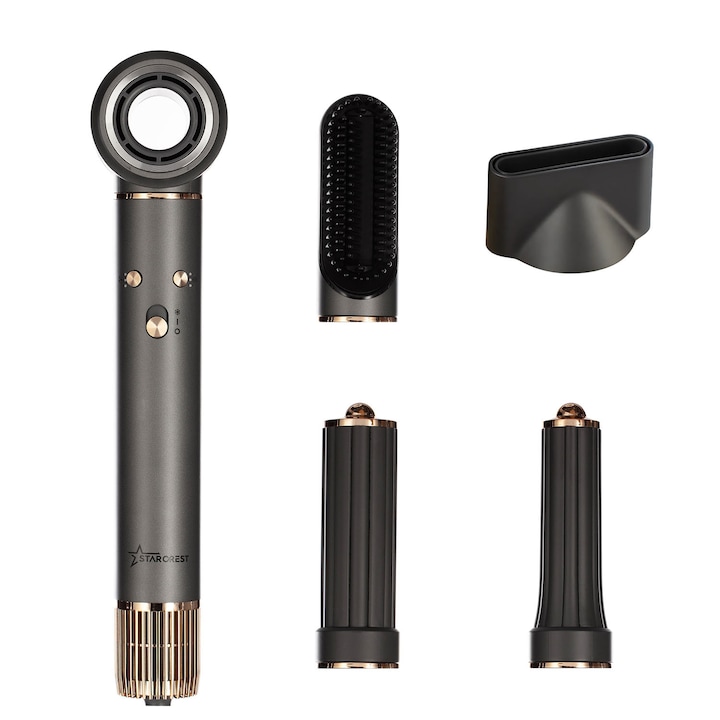 Сешоар STARCREST SHD-5-1, 1300 W, включени 4 аксесоара, 3 скорости, 3 температурни степени, бутон за студен въздух, сив